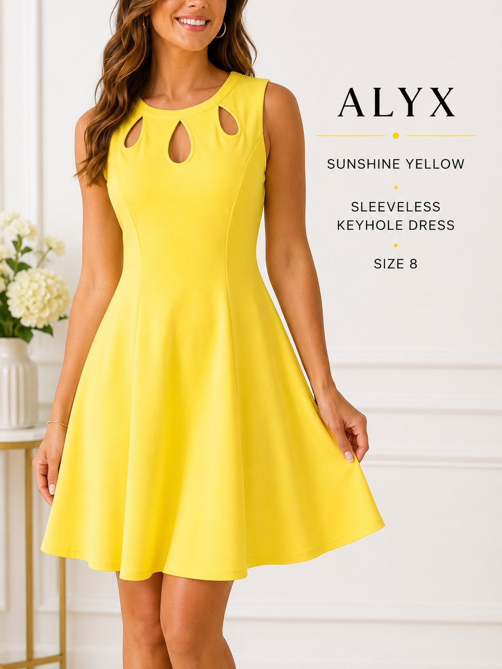 NWT Alyx Yellow Keyhole Sleeveless Fit & Flare Dress Size 8 Spring/Summer Party